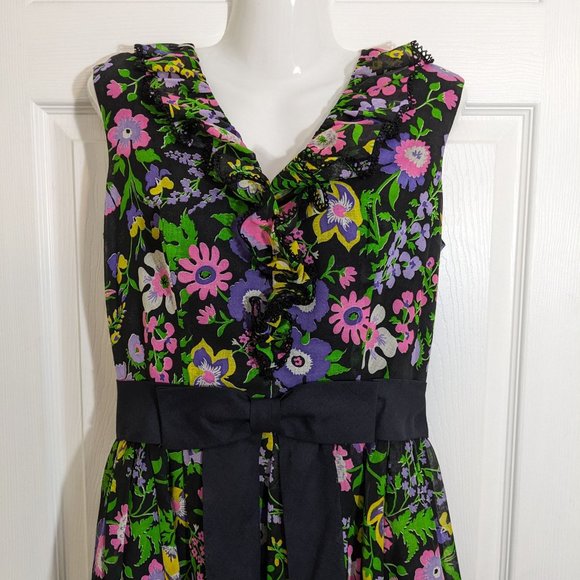 Miss Elliette California Vintage 1960s Garden Party Cotton Floral Maxi Dress- M* - Picture 2 of 16